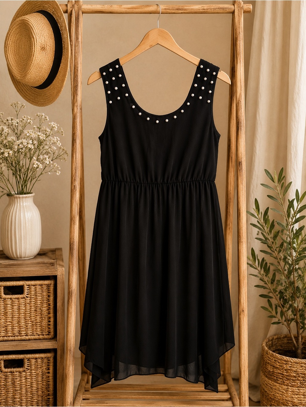 Torrid Black Empire Waisted Studded Strappy Chiffon Dress Size 1/1X 14-16